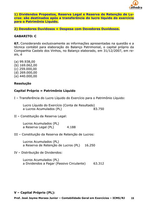 Exercicios Resolvidos Contabilidade Aula 04 Cathedra Icms Rj Pdf