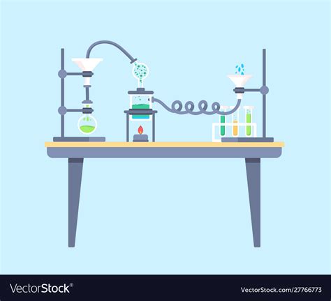 Chemical lab table flat Royalty Free Vector Image