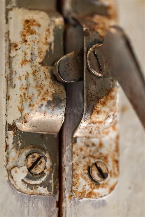 Old Metal Lock On A White Wooden Window Frame Old Wooden Window Frame