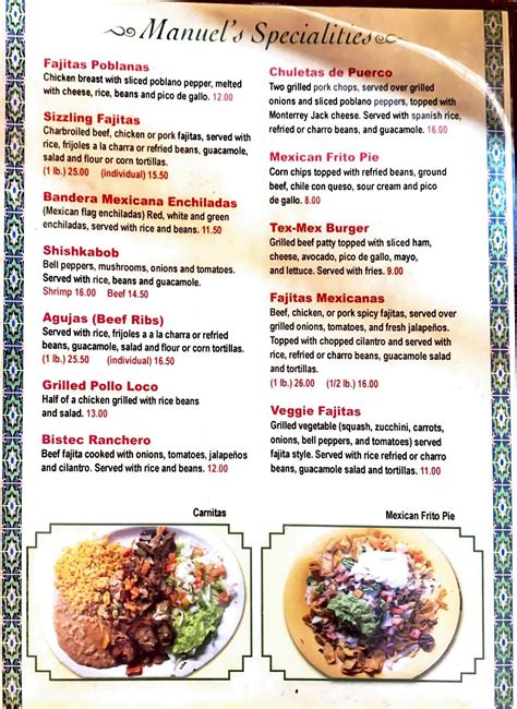 Menu At Manuels Mexican Restaurant And Taqueria Brenham