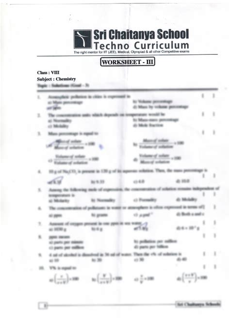 Solution Class 8 Chemistry Worksheet Studypool