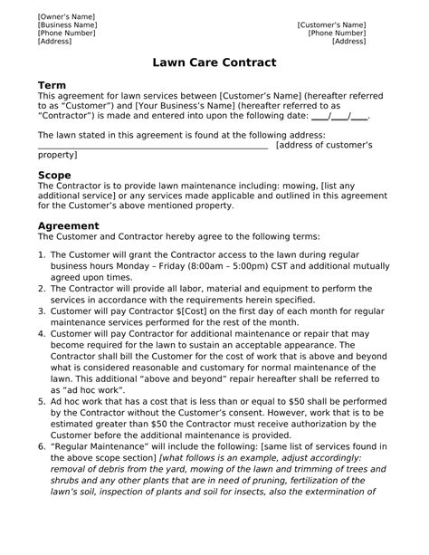 Free Printable Lawn Care Contract Templates Proposal Agreement