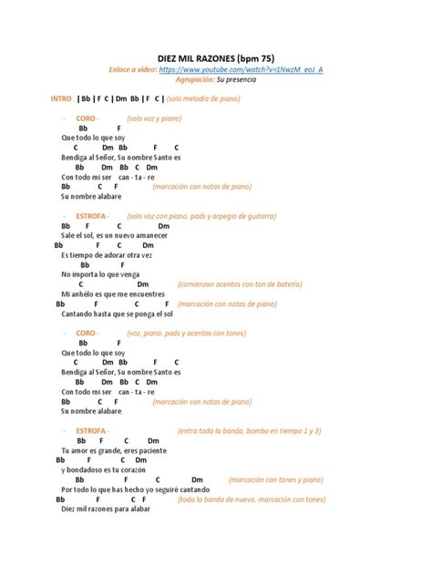 Diez Mil Razones Su Presencia Pdf Canciones Formas Musicales