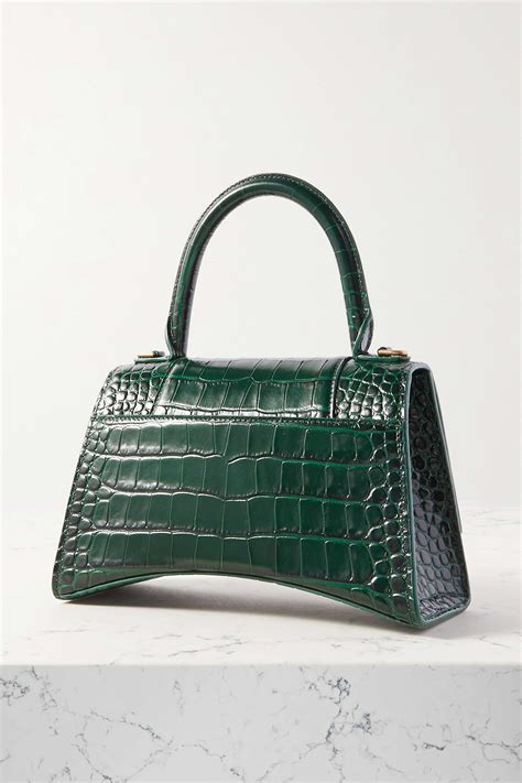 BALENCIAGA Hourglass Small Glossed Croc Effect Leather Tote NET A PORTER