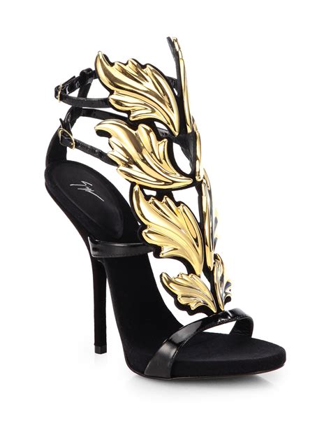 Giuseppe Zanotti Suede Goldtone Wing Sandals in Black - Lyst