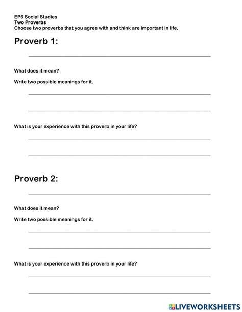 Two Proverbs Worksheet Live Worksheets