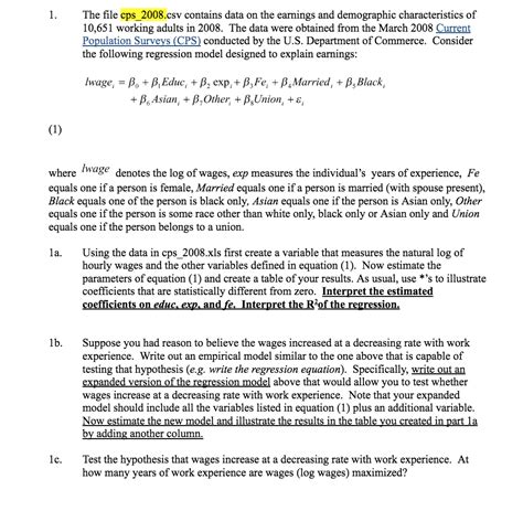 Solved 1 The File Cps 2008 Csv Contains Data On The Chegg