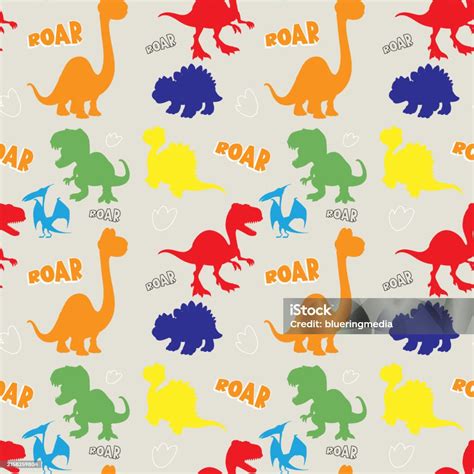 Bright Dinosaurs With Playful Roar Text Stock Illustration Download