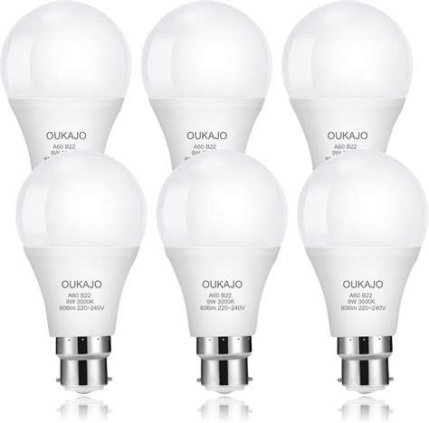 Oukajo Bayonet Light Bulb W Equivalent B Led Bulb W Warm White