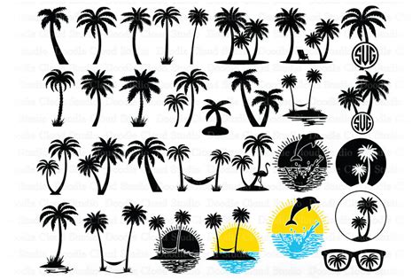 Palm Tree Bundle Svg Cut Files Summer Beach Tropical Svg By Doodle