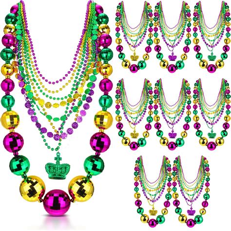 Batiyeer 116pcs Jumbo Ball Mardi Gras Beads Necklaces And Assorted Costume Necklace