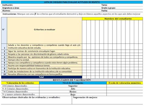 Lista De Cotejo Para Evaluar Actitudes