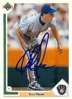 Dan Plesac Autographed Baseball Card Milwaukee Brewers 1991 Upper