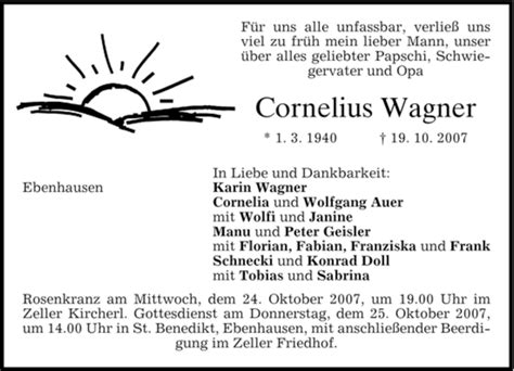 Traueranzeigen Von Cornelius Wagner Trauer Merkur De