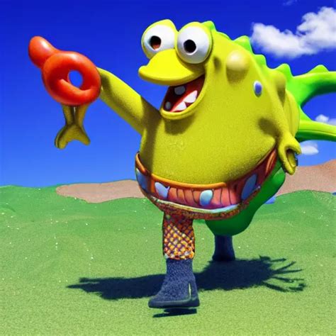 Spongebob Squarepants Riding A Dinosaur D Render Stable Diffusion