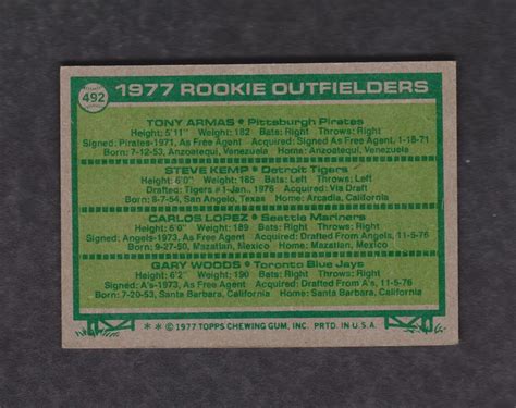 1977 Topps Baseball Card 492 Rookie Outfielders Vg Vintage Original