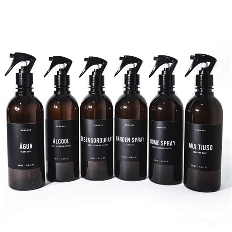 Frasco Ambar 500 Ml Diversos Rótulos Alcool Multiuso Home Spray Preto