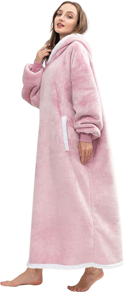 Hblife Oversized Long Wearable Blanket Hoodie For Adult Thick Sherpa