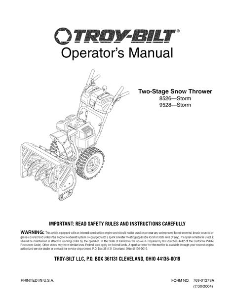 Troy Bilt Storm 9528 User Manual English 28 Pages