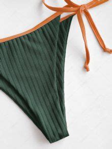 Zaful Mono Wire Padded Neon String Bikini Set In Deep Green Zaful