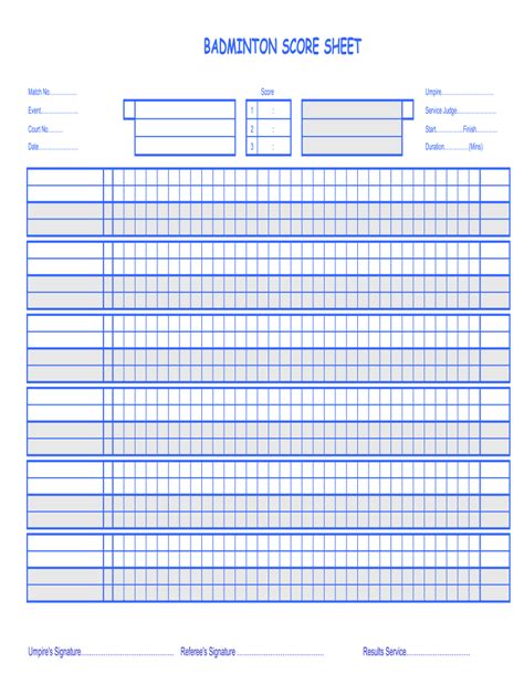 Badminton Score Sheet Fill Online Printable Fillable Blank Pdffiller