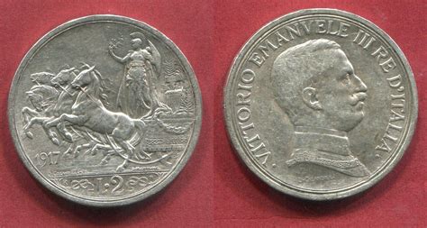 Italien Italy 2 Lire 1917 Quadriga Vittorio Emanuele III AU Toned