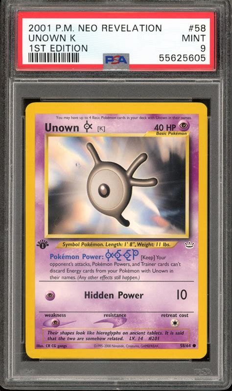 Pokemon Neo Revelation 1st Edition Unown K 5864 Psa 9 Da Card World