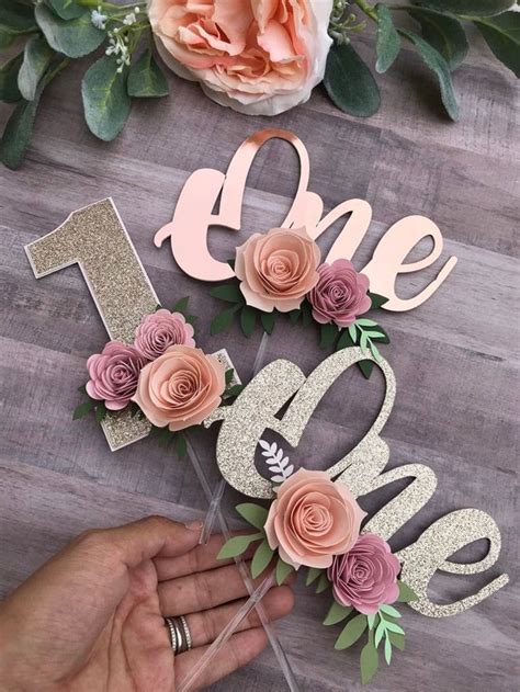 One Year Old Cake Topper Floral Cake Topper Number 1 Cake Topper One