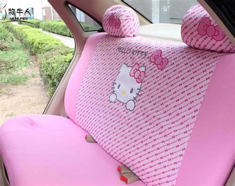 Muniuren Cute Pink Hello Kitty Car Rear Back Seat Cover Polyester Polka Dot Universal Seat