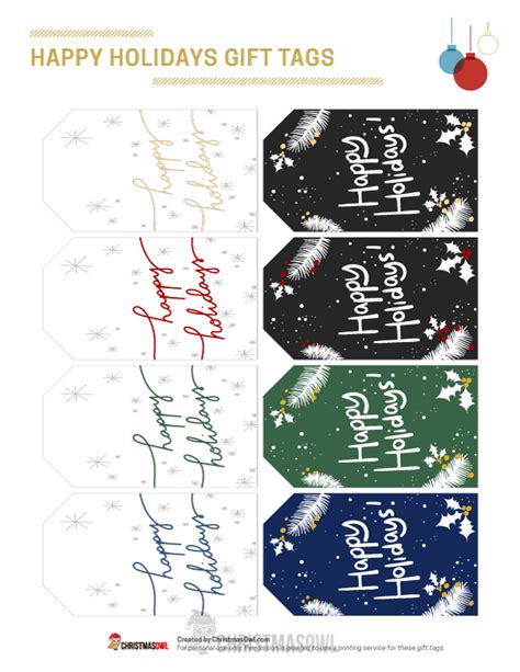 Printable Happy Holidays Gift Tags