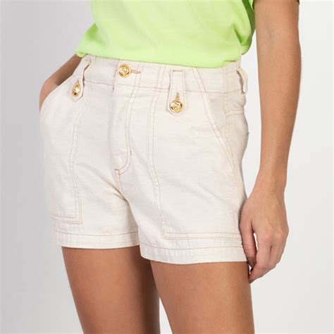 Shorts Alfaiataria Cor Cru Flor De Lis Pole Modas