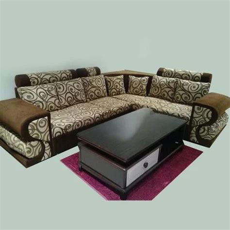 7 Seater Brown Base L Shape Wooden Printed Sofa Set At Rs 32000 Set In