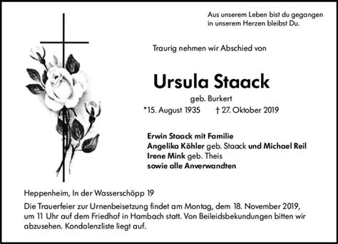 Traueranzeigen Von Ursula Staack Vrm Trauer De