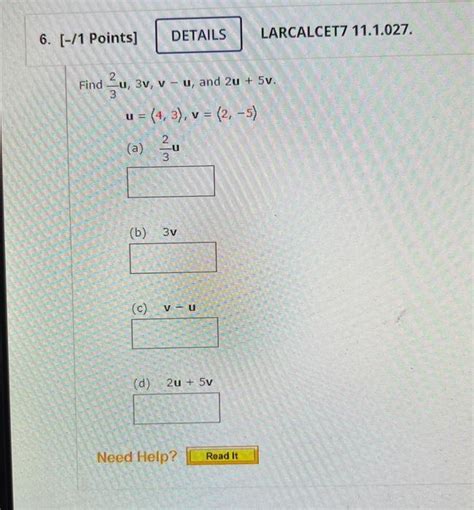 Solved Find 32u 3v Vu And 2u 5v U 4 3 V 2 5 A 32u Chegg