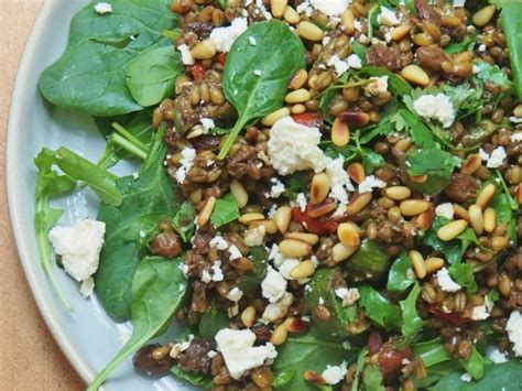 Freekeh Salad With Spinach And Pinenuts Healthy Home Cafe