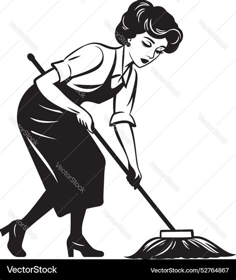 Maid Magic Woman Mopping Floor Emblem Sparkle Vector Image