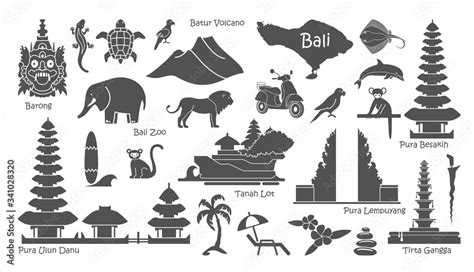 Bali Indonesia Icons Set Attractions Flat Design Tourism In Bali