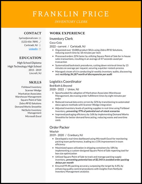 Inventory Manager Resume Examples Built For