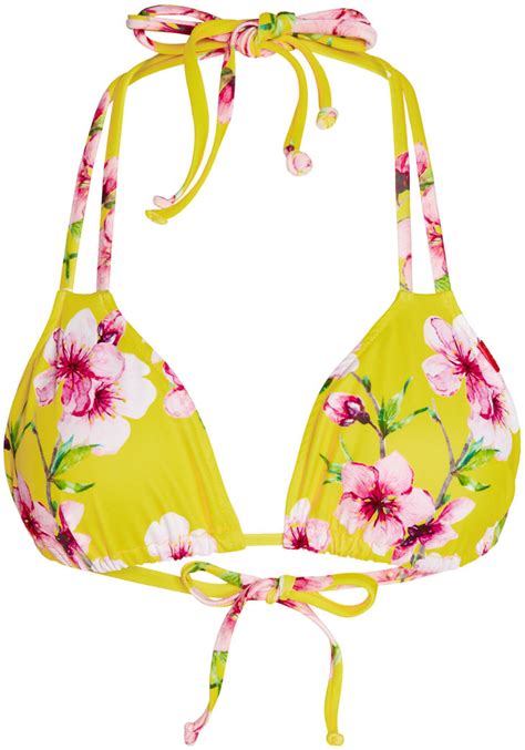 Yellow Cherry Blossom Double Strap Triangle Bikini Top Doll Swimwear