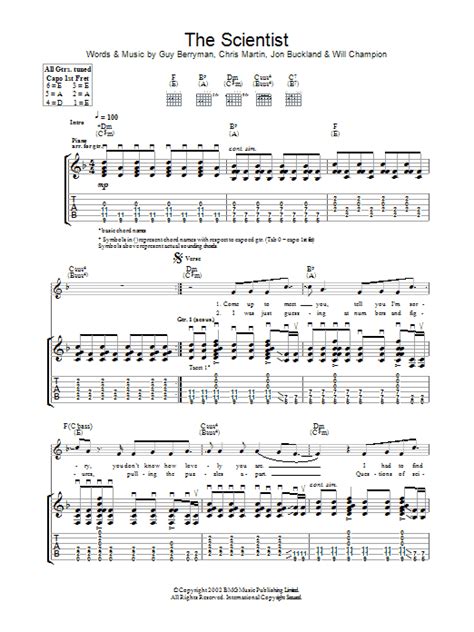 The Scientist By Coldplay Sheet Music For Guitar Tab At Sheet Music Direct