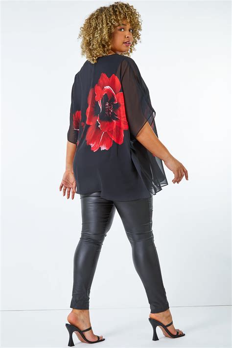 Curve Floral Chiffon Overlay Top In Red Roman Originals Uk