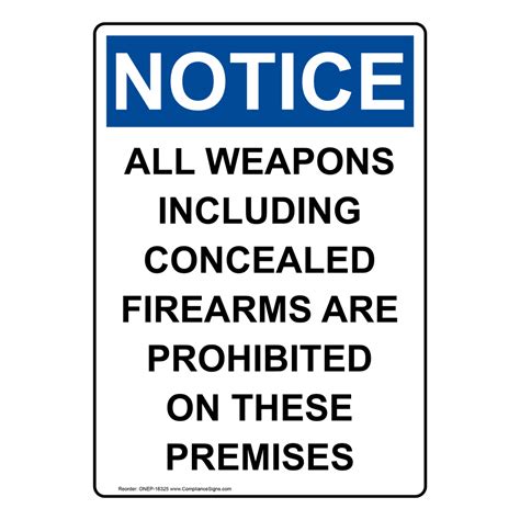 Vertical All Weapons Prohibited On These Premises Sign Osha Notice