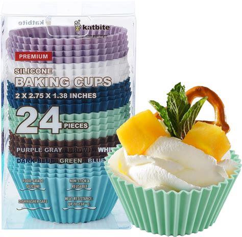 Katbite Silicone Cupcake Baking Cups 24 Pack Heavy Duty Silicone Baking Cups Reusable And Non