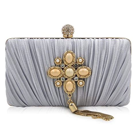 Pewter Wrinkle Satin Clutches Silver Clutch Evening Bags For Party And