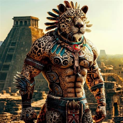 El mítico guerrero jaguar de la cultura azteca mexicana Foto Premium