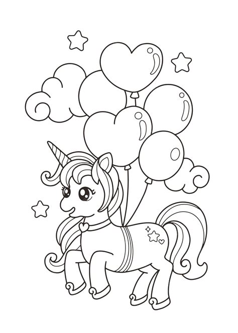 Unicornio Volando Con Globos Para Colorear Pintar E Imprimir Vector