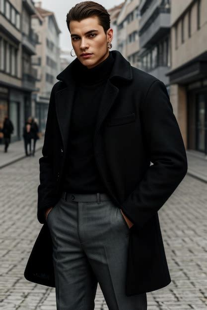 Premium Photo A Man In A Black Coat And A Black Turtle Neck Sweater