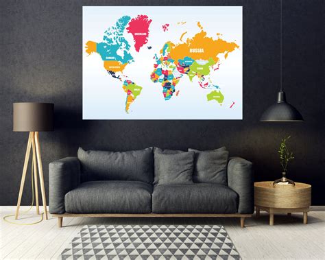 World Map Wall Art, Large Wall Art, Canvas Wall Art, World Map Canvas ...