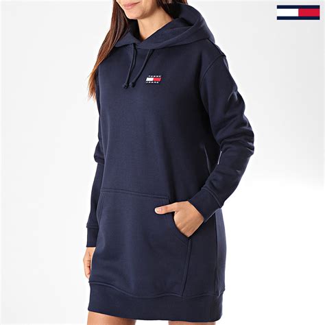 Tommy Jeans Robe Sweat Capuche Femme Tommy Badge 7234 Bleu Marine