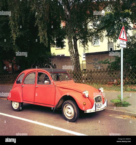 Red Vintage French Automobile Citro N Cv Parked On A Street In Hamburg